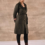 Green Full Sleeve Tie Belt Trench Coat - Lakshita
