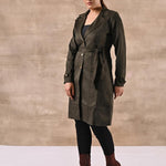 Green Full Sleeve Tie Belt Trench Coat - Lakshita