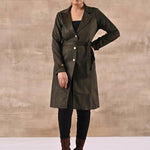 Green Full Sleeve Tie Belt Trench Coat - Lakshita