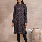 Geometric Print Woolen Kurta with Decorative Placket - Lakshita