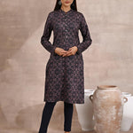 Geometric Print Woolen Kurta with Decorative Placket - Lakshita
