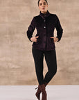 Purple Corduroy High Neck Jacket with Button Detailing - Lakshita