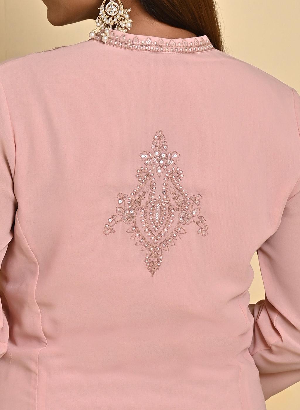 Pink Embroidered Double Layered Straight Kurta - Lakshita