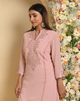 Pink Embroidered Double Layered Straight Kurta - Lakshita