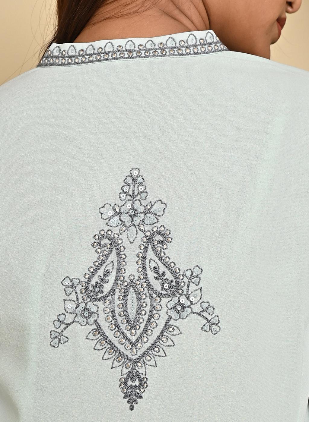 Spa Blue Embroidered Double Layered Straight Kurta - Lakshita