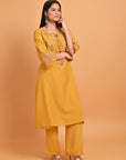Yellow Silk Kurta Set with Elegant Embroidery - Lakshita