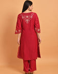 Maroon Silk Kurta Set with Elegant Embroidery - Lakshita