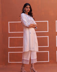 White A Line Embroidered Kurta with 3/4th Sleeves - Lakshita