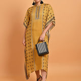 Spicy Mustard Printed Straight Kaftan - Lakshita