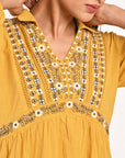 Mustard Thigh-length Boho Top with Collar and Full Sleeves - Lakshita