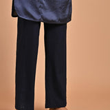 Navy Blue Satin Kurti with Sequin Work and Puff Sleeves - Lakshita