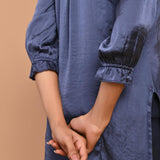 Navy Blue Satin Kurti with Sequin Work and Puff Sleeves - Lakshita