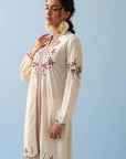 Ivory Embroidered Kurta for Women with Puffed Sleeves - Lakshita