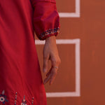 Pink Embroidered Kurta for Women with Puffed Sleeves - Lakshita