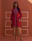 Pink Embroidered Kurta for Women with Puffed Sleeves - Lakshita