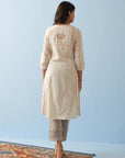 Ivory Long Flared Embroidered A-line Kurta - Lakshita