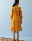 Yellow Long Flared Embroidered A-line Kurta - Lakshita