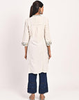 Ivory Embroidered Band Collar Tunic with Front Yoke Embroidery - Lakshita
