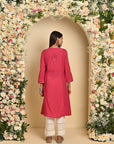 Red Mirror and Embroidery Long Kurta - Lakshita
