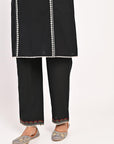 Black Schiffili Embroidered Cotton Co-ord Set with 3/4th Sleeves - Lakshita