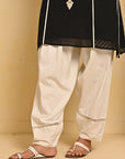 Black Embroidered Kurta with Asymmetrical Hemline and Mandarin Collar - Lakshita
