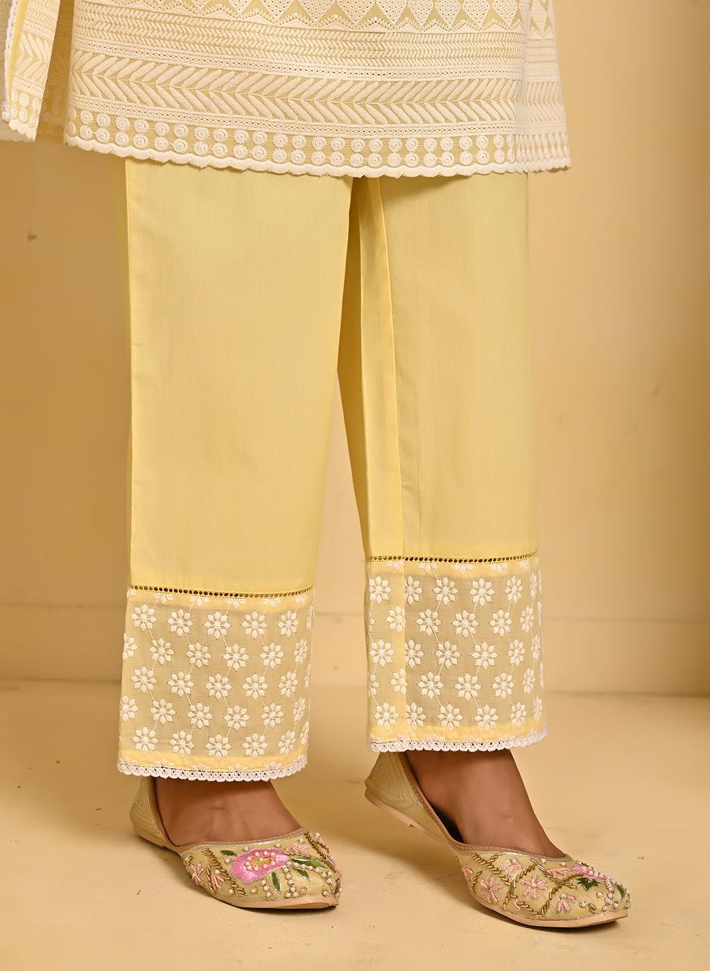 Yellow Long All over Embroidered Kurta Set - Lakshita