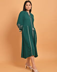 Green A-Line Boho Long Dress with Dori Tie Neck - Lakshita