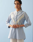 Blue Embroidered Shirt with Lace Detailing - Lakshita