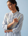 Blue Embroidered Shirt with Lace Detailing - Lakshita