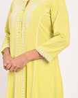 Green Round-neck Embroidered Straight Kurta for Women - Lakshita