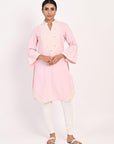 Pink Mid-length Cotton Kurti for Women with Embroidery - Lakshita