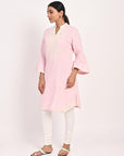 Pink Mid-length Cotton Kurti for Women with Embroidery - Lakshita