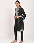 Black Mid-length Cotton Kurti for Women with Embroidery - Lakshita
