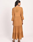 Spicy Mustard Long Dress for Women with Dori Detail and Embroidery - Lakshita