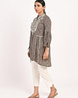 Floral Stripe Brown Tunic with Dori Embroidery - Lakshita