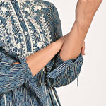 Floral Stripe Blue Tunic with Dori Embroidery - Lakshita