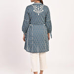 Floral Stripe Blue Tunic with Dori Embroidery - Lakshita