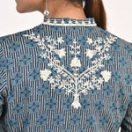 Floral Stripe Blue Tunic with Dori Embroidery - Lakshita