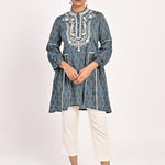 Floral Stripe Blue Tunic with Dori Embroidery - Lakshita