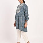 Floral Stripe Blue Tunic with Dori Embroidery - Lakshita