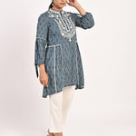Floral Stripe Blue Tunic with Dori Embroidery - Lakshita