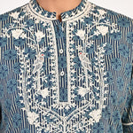 Floral Stripe Blue Tunic with Dori Embroidery - Lakshita