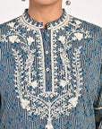 Floral Stripe Blue Tunic with Dori Embroidery - Lakshita