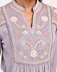Lavender Collared Tunic with Embroidery at Yoke - Lakshita