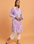 Purple Printed Short Kurti for Women with Lace Detailing - Lakshita