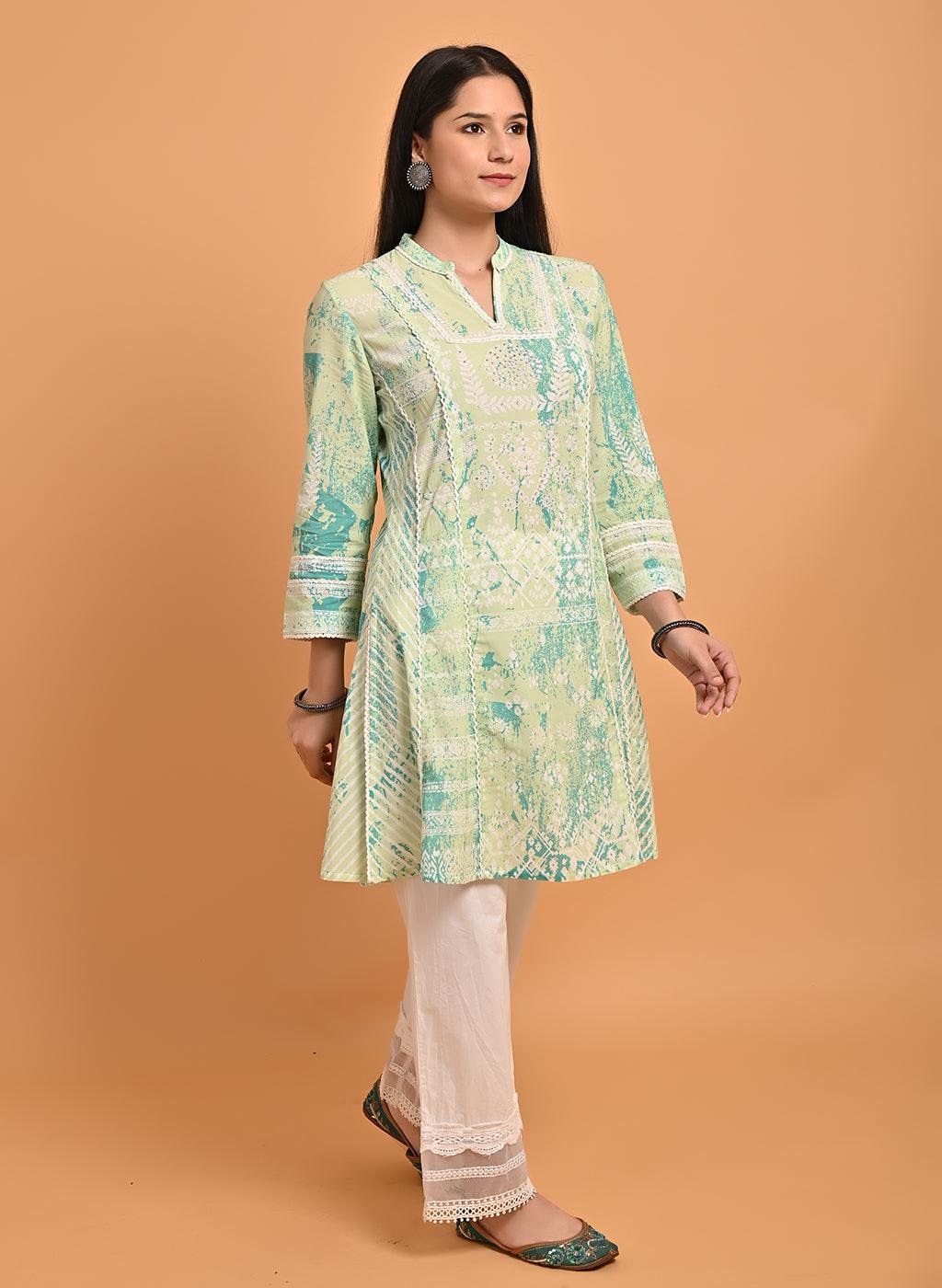 Buy KIPEK Women's Printed Cotton Three-Quarter Sleeves Mandarin Collar Short  Tunic Kurta in Grey Color Latest Kurti Designed for Casual Function wear  Smooth in Any Occasions with Size S at Amazon.in