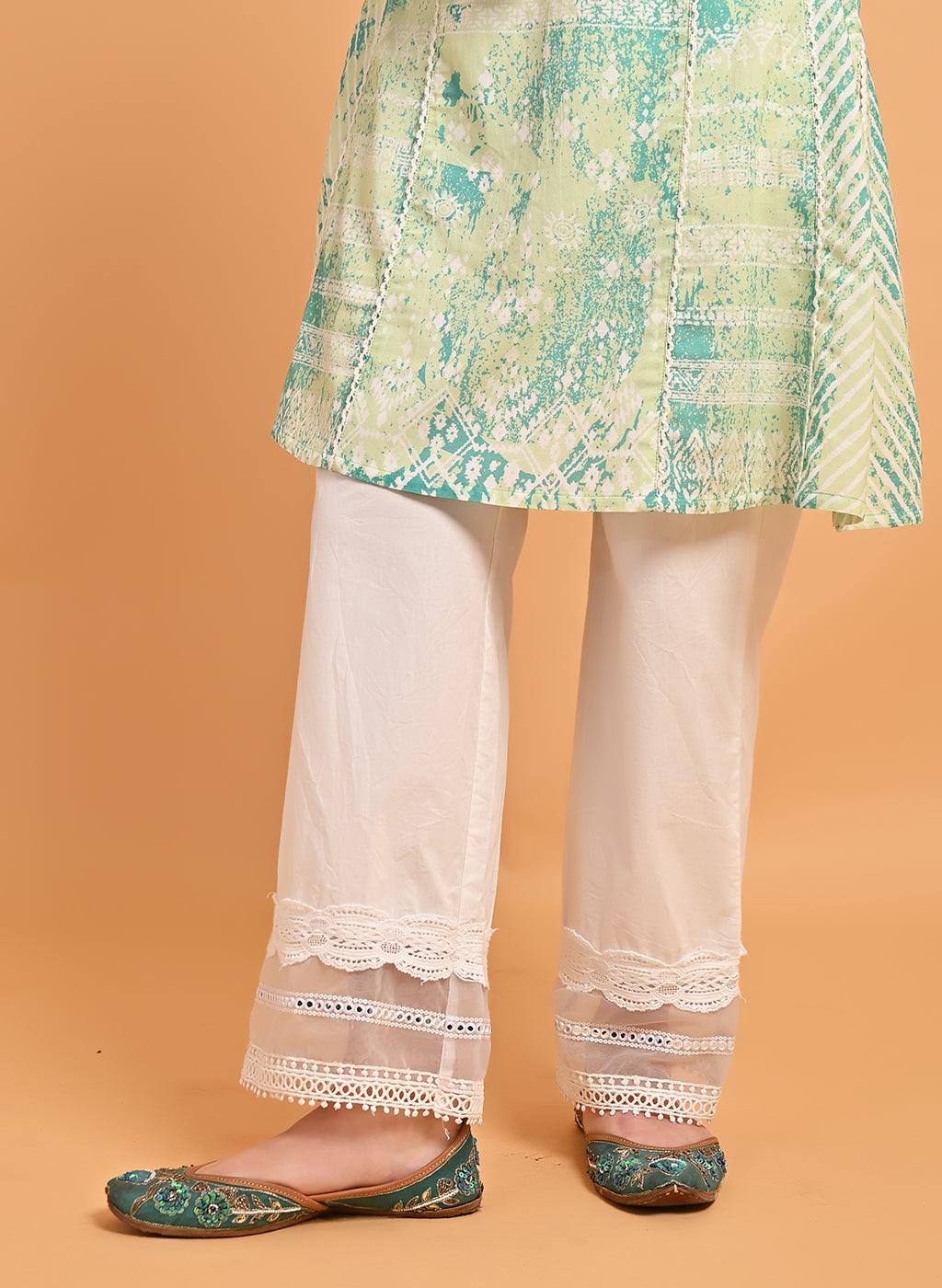 Green Printed Short Kurti for Women with Lace Detailing - Lakshita