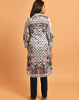 Ivory Floral Printed Button Down Kurti with Sequin Work - Lakshita