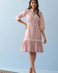 Pink Dress for Women with Button Detailing and Puffed Sleeves - Lakshita