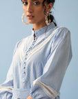 Blue Dress for Women with Button Detailing and Puffed Sleeves - Lakshita